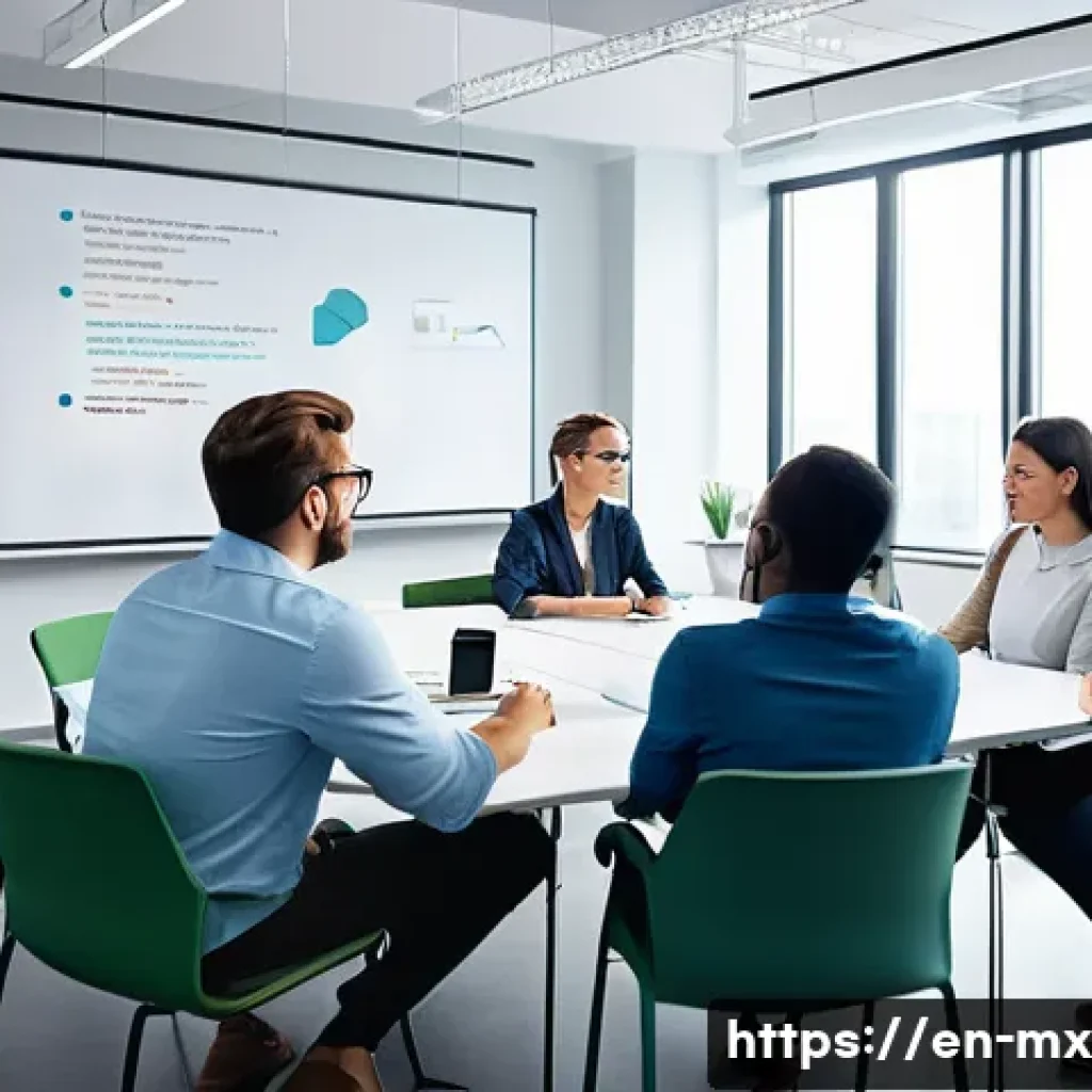 비폭력 커뮤니케이션과 직장 내 소통 - A modern office meeting room scene showing a diverse group of professionals engaged in active listen...
