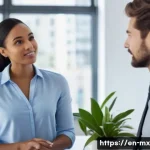 Home 18 비폭력 커뮤니케이션의 감정 관리 기술 - A calm, modern office scene depicting a diverse group of professionals engaged in a peaceful convers...