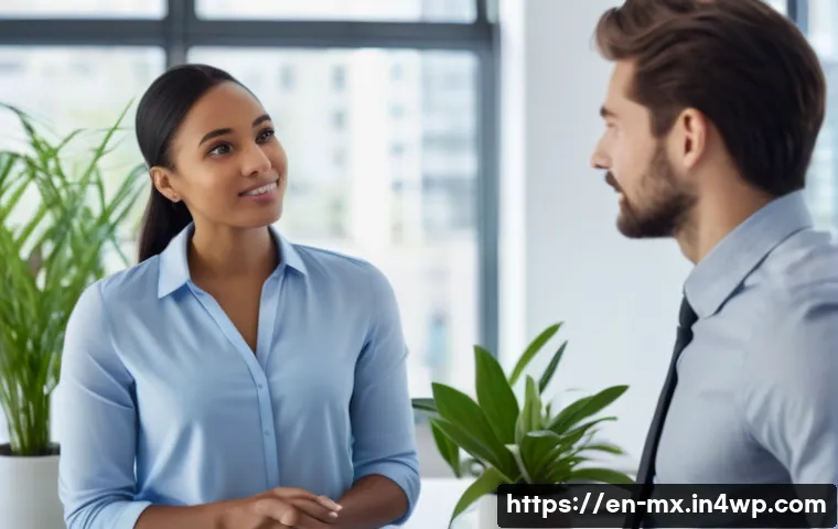 비폭력 커뮤니케이션의 감정 관리 기술 - A calm, modern office scene depicting a diverse group of professionals engaged in a peaceful convers...