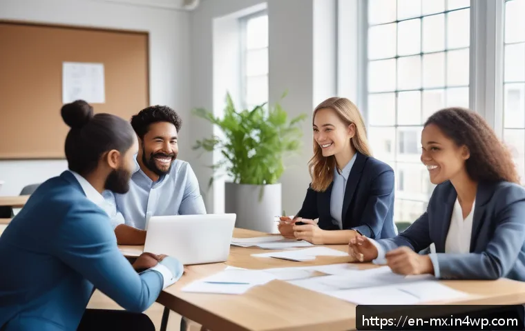 비폭력 커뮤니케이션과 창의적 문제 해결 - A diverse group of professionals engaged in a creative brainstorming session around a modern confere...